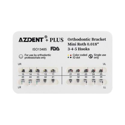 Picture of Bracket Mini/Standard Roth/MBT 0.022″/0.018″ with 3-4-5 Hooks Azdent